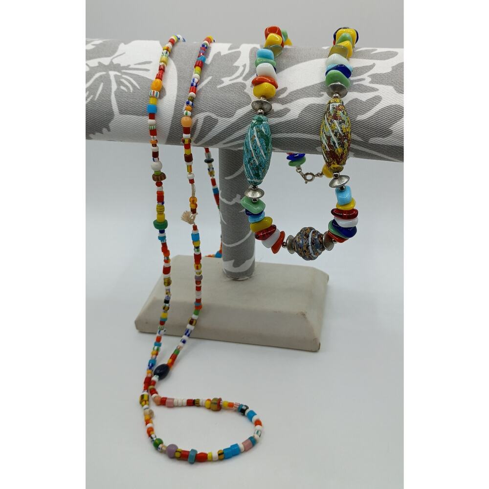 Colorful Vintage Glass & Beaded Necklace Lot – 2 Necklaces - Picture 2 of 4